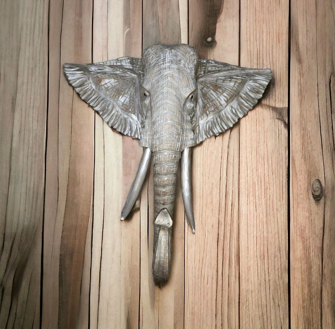 Rustic Wood Carving: Elephant Majesty