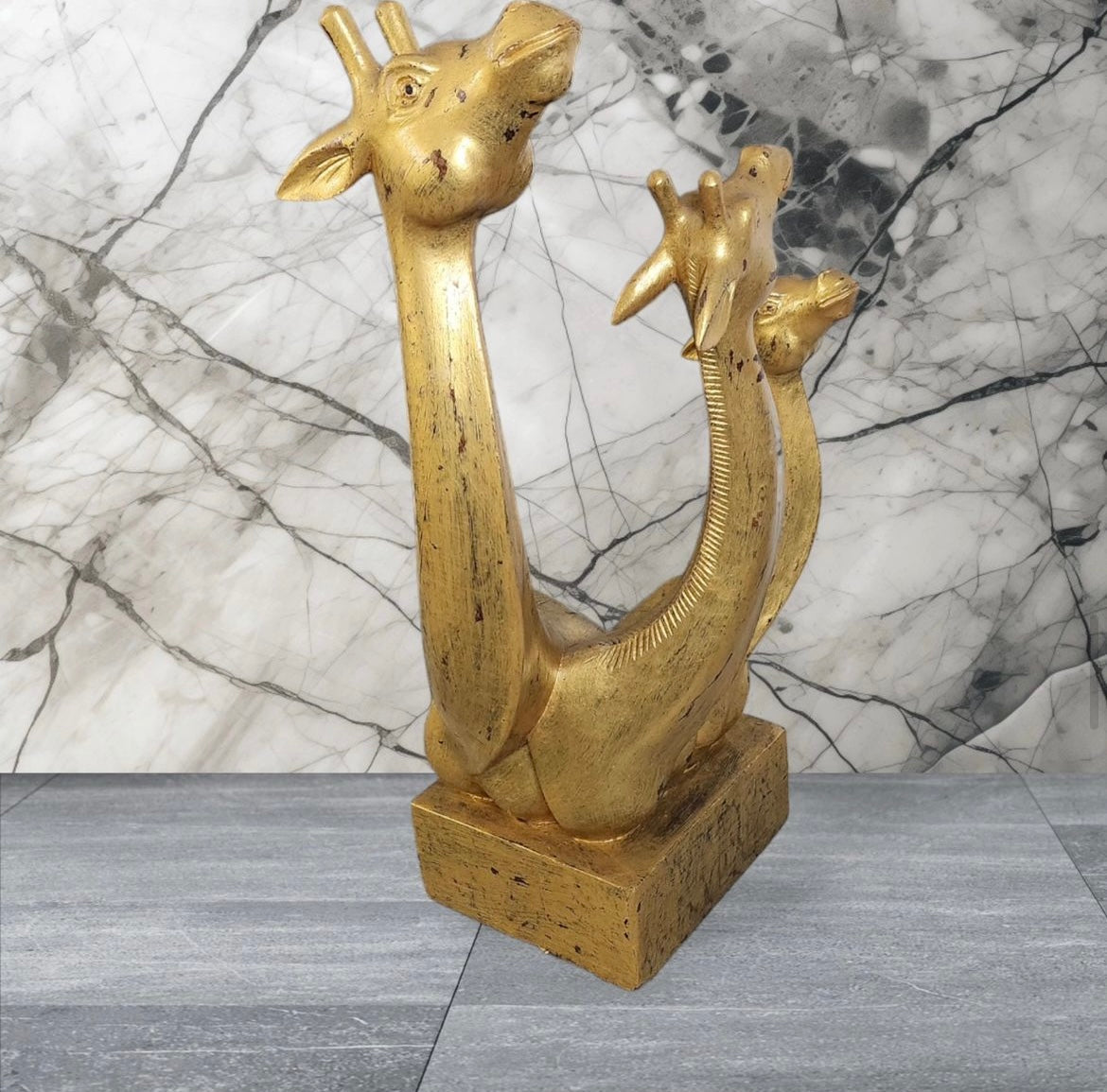 Golden Grace: Hand-Carved Rustic Wooden Giraffe