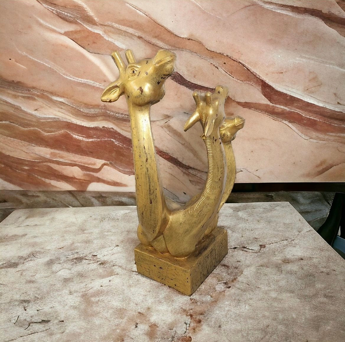 Golden Grace: Hand-Carved Rustic Wooden Giraffe