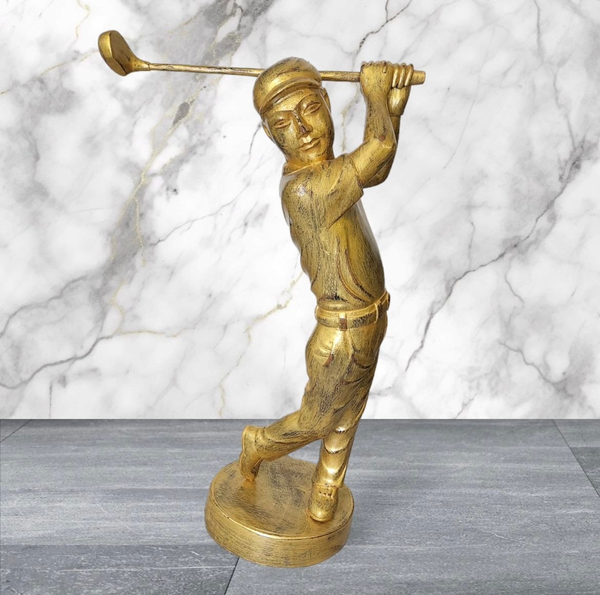 Golden Swinger: Hand-Carved Rustic Wooden Golfer