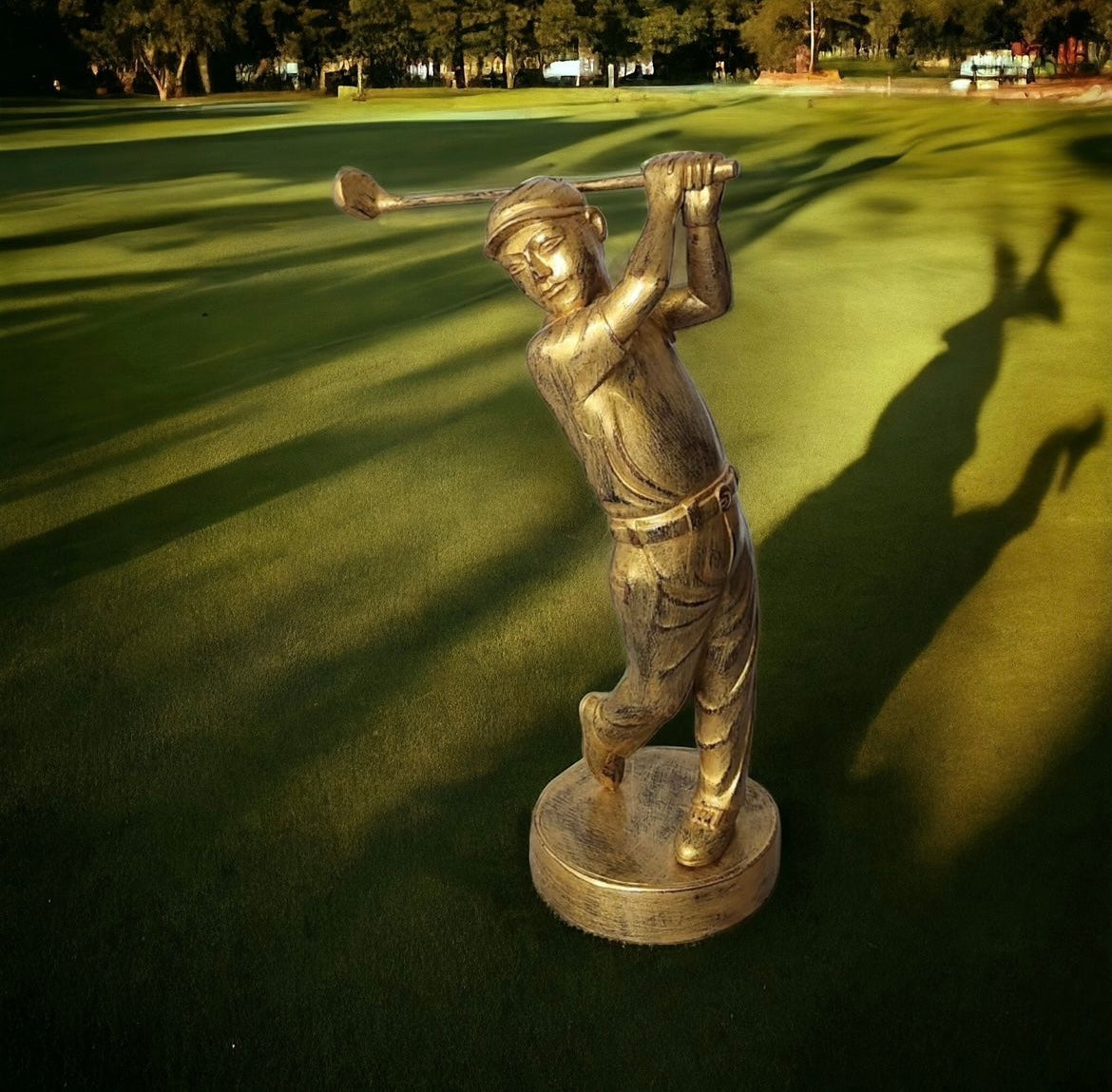 Golden Swinger: Hand-Carved Rustic Wooden Golfer