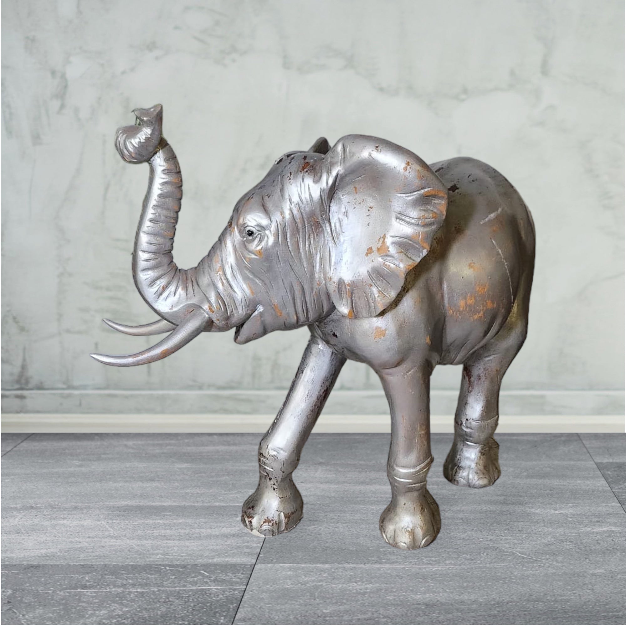 Hand-carved Rustic Wooden Elephant