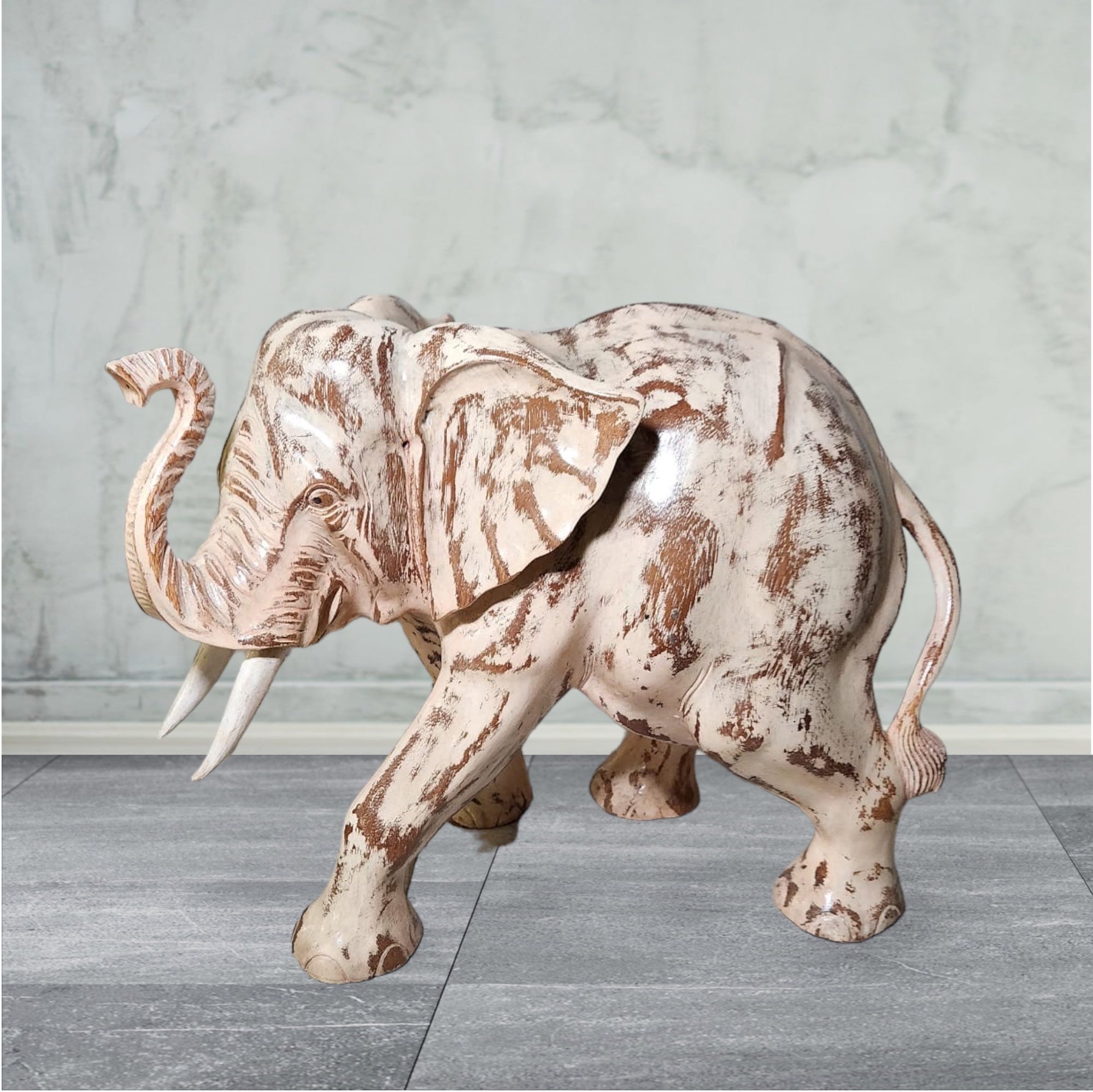 Spectacular Hand-carved Rustic Wooden Elephant"