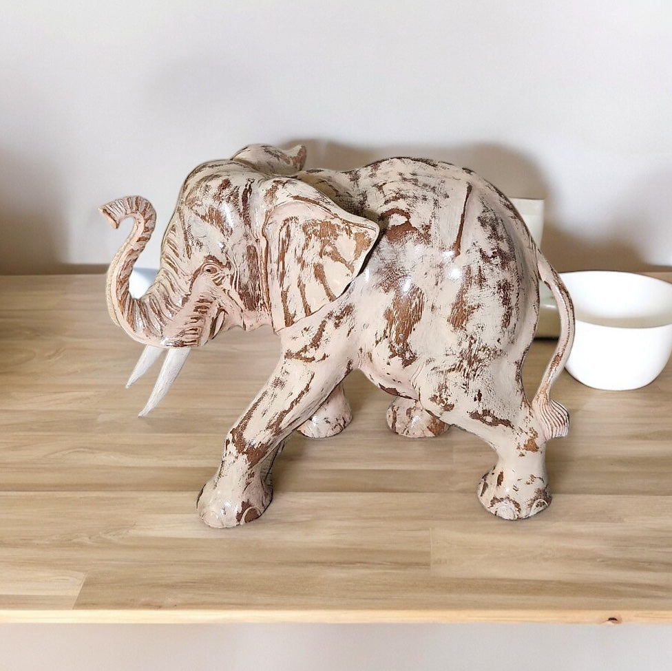 Spectacular Hand-carved Rustic Wooden Elephant"