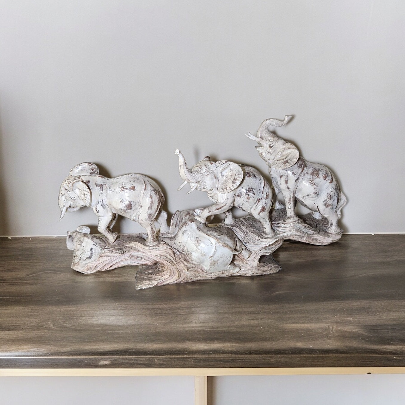 Majestic Hand-carved Rustic Wooden Elephant Herd